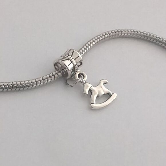 Silver Rocking Horse Dangle Charm for Pandora Style Bracelet - Picture 3 of 4